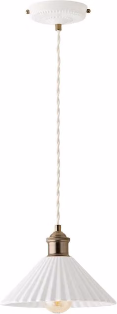 ValueLights Burford White Ceramic Ribbed Adjustable Drop Ceiling Pendant Light with Gold/Brass Details