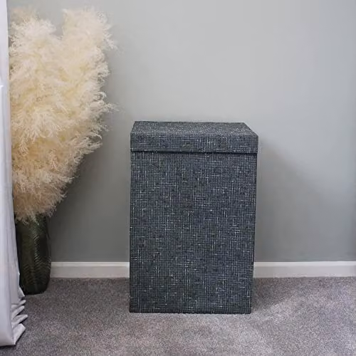 MantraRaj Foldable Laundry Clothes Hamper with Lid and Handles, 85L, Grey Shadow Fabric – 2