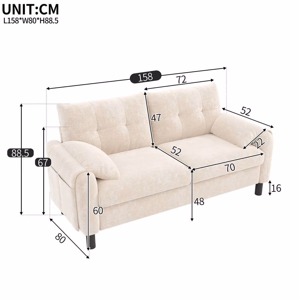 STILVORA 2-Seater Modern Upholstered Sofa in Beige Fabric, W: 158 cm, H: 80 cm, D: 88.5 cm – 2