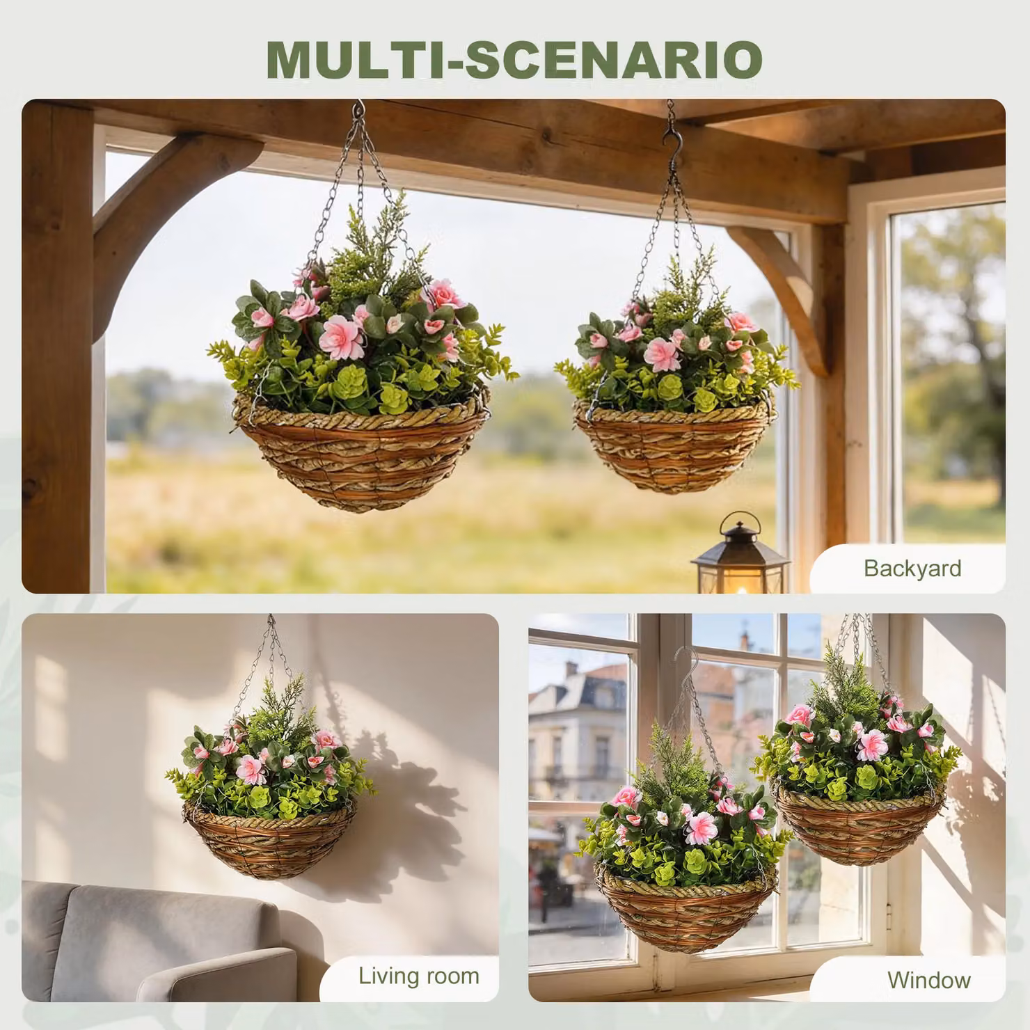 Outsunny 2 Piece Artificial Lisianthus Flower Hanging Planter Basket in Pink – 5