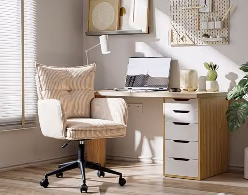 Harbour Modern Task Office Chair in Beige Corduroy with Armrests, W: 59 cm, D: 63 cm, H: 89/97 cm – 2