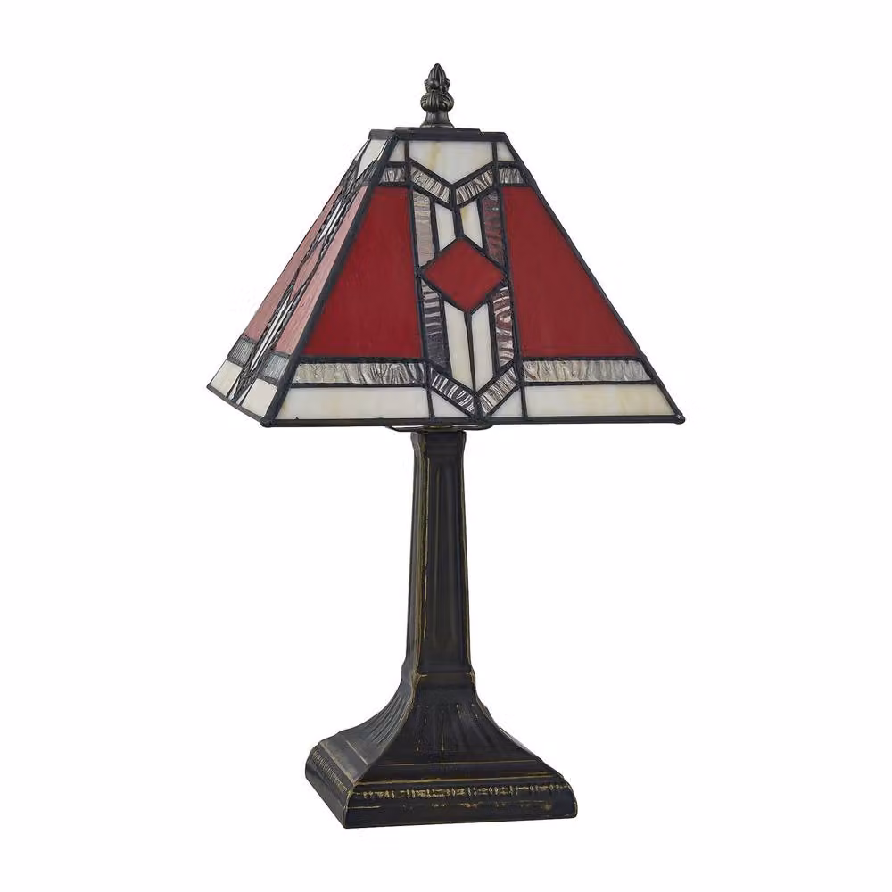First Choice Lighting Avon Set of 2 Tiffany Multicolour Glass Table Lamps in Bronze, Height: 39.5 cm – 2