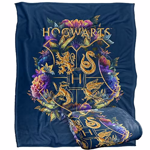 LOGOVISION Harry Potter Hogwarts Floral Crest Super Soft Fleece Throw Blanket, Multicolour and White, W/D/H: 152 x 127 x 1 cm – 4