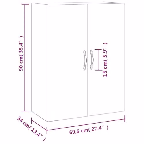 vidaXL Wall Mounted Cabinet in Grey Sonoma, W: 69.5 cm, D: 34 cm, H: 90 cm – 3