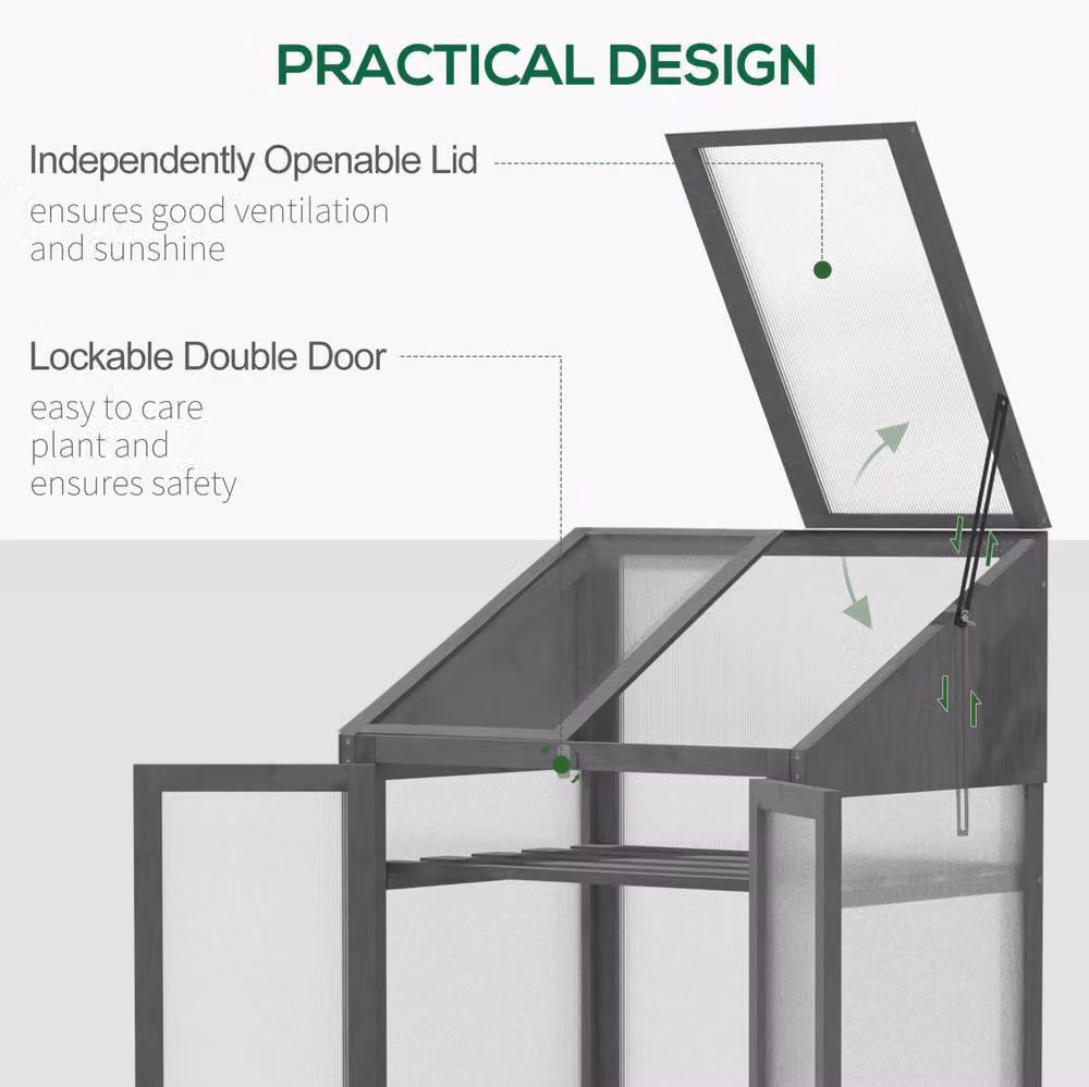 STILVORA Grey Cold Frame Greenhouse with 3 Shelves and Double Doors, W/D/H: 120 x 70 x 50 cm – 6