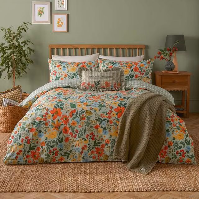 Make It A Home Meadow Haze Floral Printed Reversible Duvet Cover Set, Green and Multicolour, W: 180 cm, L: 200 cm