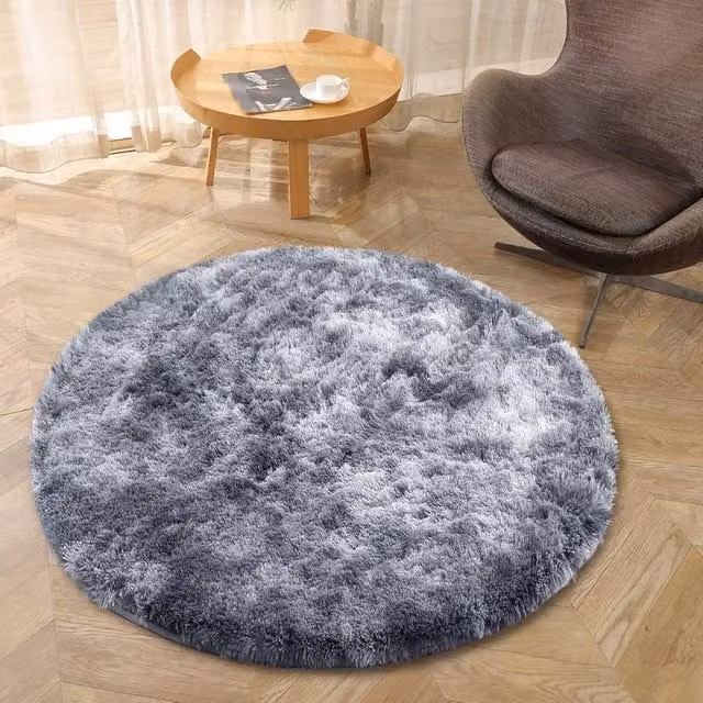 KORVIXA Tie-dye Round Soft Rug in Grey, Abstract Modern Design, Diameter: 100 cm