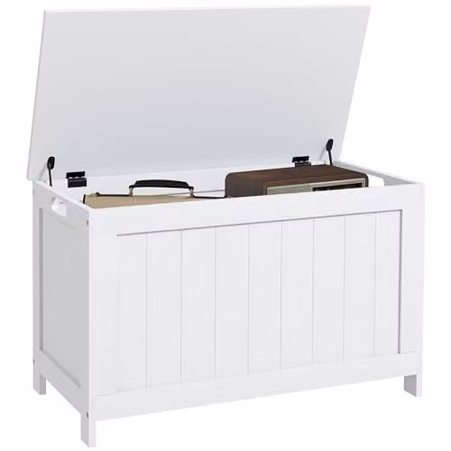 HOMCOM Modern Wooden Storage Chest with Soft Close Lid and Safety Hinges, White, W/D/H: 76 x 40 x 48 cm – 1