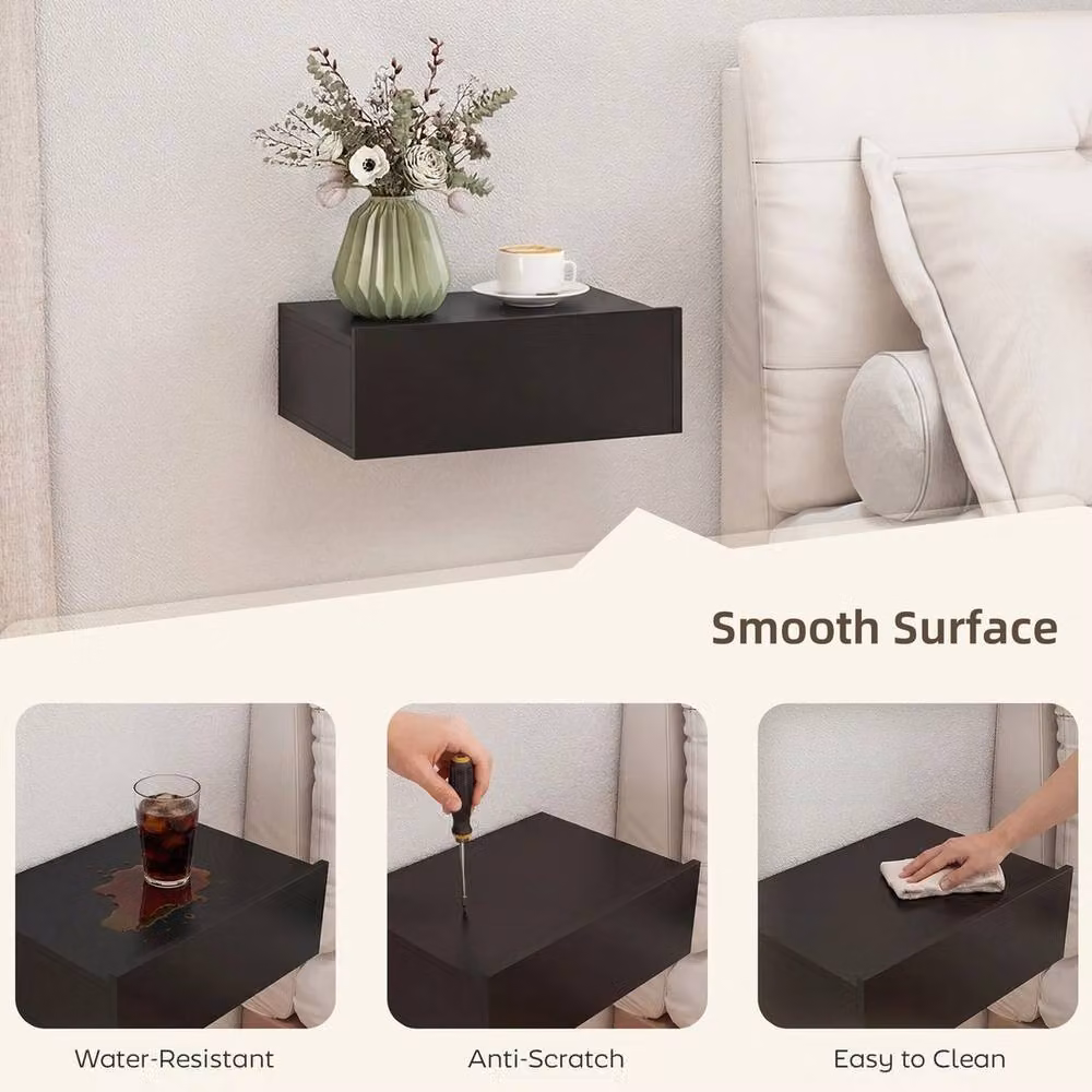 NESTLUNE Set of 2 Wall-Mounted Floating Bedside Tables in Black – 3