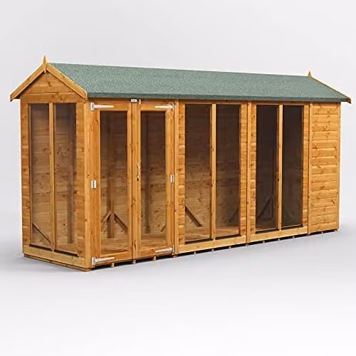 Powersheds Premium Apex Wooden Summer House Shed in Brown with Security Features and PVC Window Sills