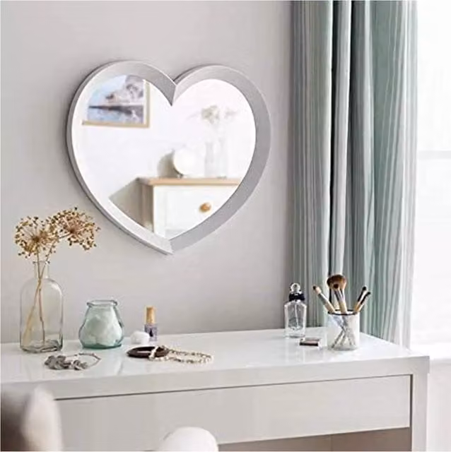 Biznest Heart Shaped Wall Mirror with Plain White Frame