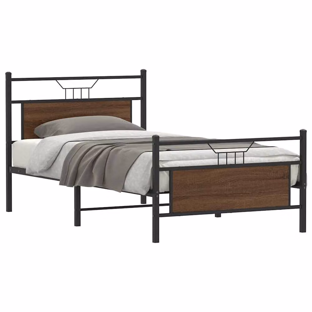 Berkfield Home Durable Bed Frame in Brown Oak, W/D/H: 100 x 200 cm – 2