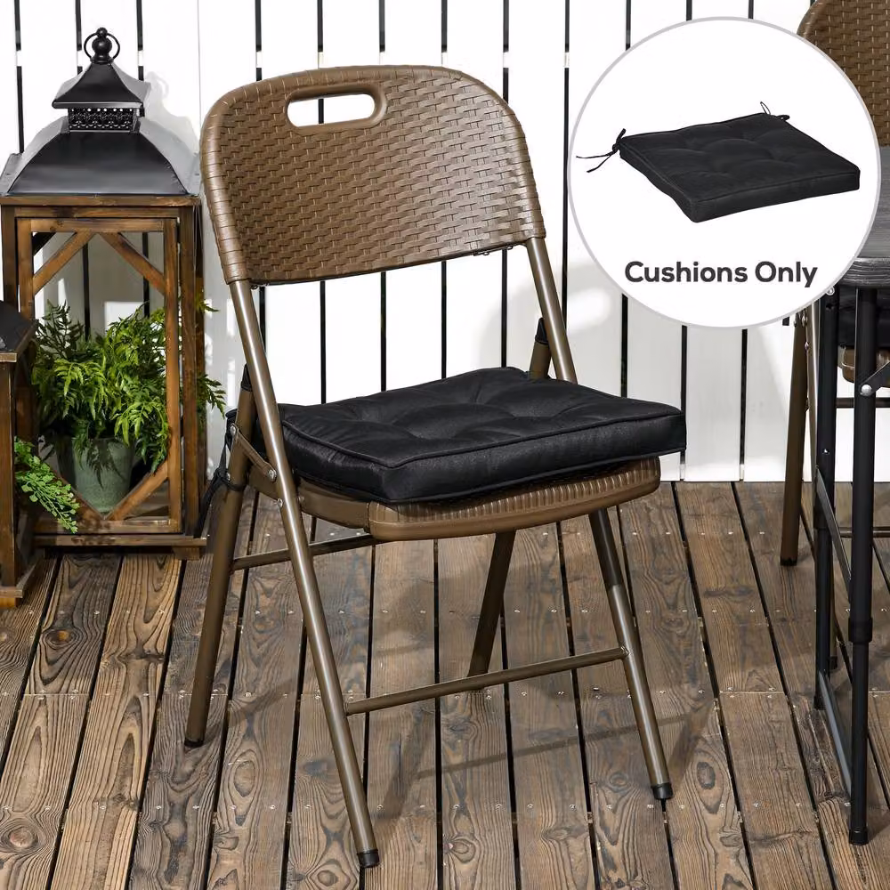 STILVORA Set of 4 Black Square Water-Repellent Polyester Garden Seat Cushions with Ties – 3
