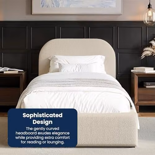 Flair Furnishings Alba Single Ottoman Bed Frame with Storage and Curved Headboard in Cream Boucle – 5