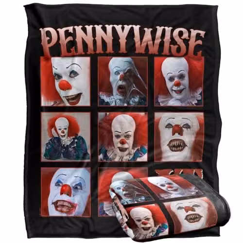 LOGOVISION It The Movie Pennywise Squares Super Soft Fleece Throw Blanket, Multicolour, W: 127 cm, D: 152.4 cm
