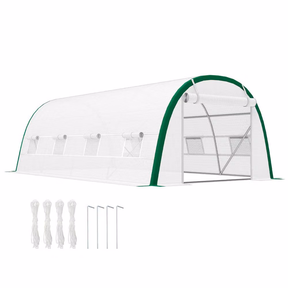 OUTSUNNY White Polytunnel Greenhouse Tent with PE Cover and Galvanised Steel Frame – 2