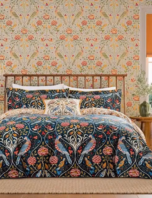Morris & Co Seasons By May Floral Cotton Percale Bedding Set, Indigo Mix, W: 140 cm, L: 200 cm