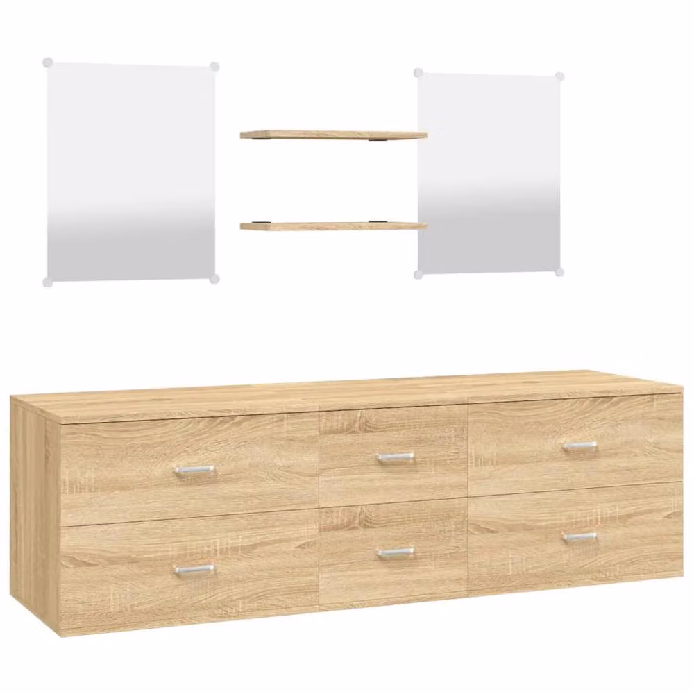 Berkfield Home 5 Piece Modern Wall Mounted Bathroom Furniture Set in Brown Oak Engineered Wood – 2