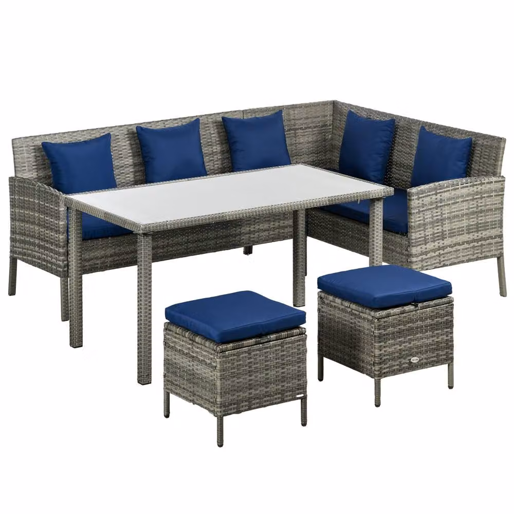 STILVORA 5 Piece Modern Sofa Set with Metal Frame in Blue – 3