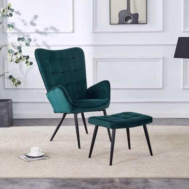 Kosy Koala Green Velvet Accent Tub Chair with Matching Footstool