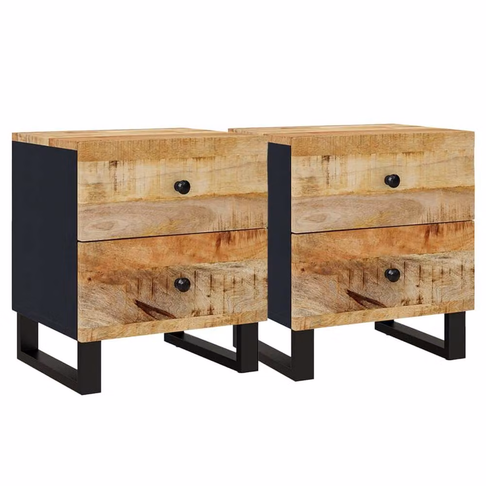 Berkfield Home Beautiful Bedside Cabinets, Set of 2, Tan Solid Mango Wood, W/D/H: 40 x 33 x 46 cm – 3