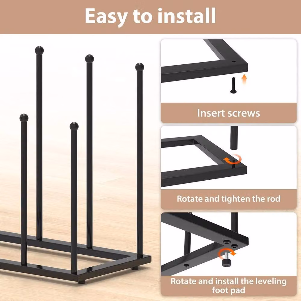 PAWNORA 6 Pair Steel Welly Boot Rack in Black, W: 100 cm, D: 15 cm, H: 43 cm – 3