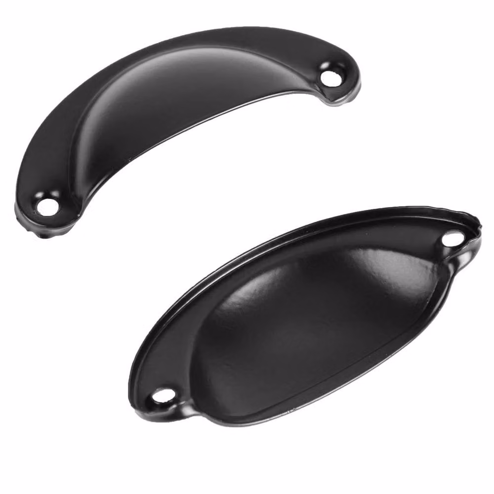 PAWNORA 6-Piece Matt Black Shell Cup Pull Handles in Zinc – 3