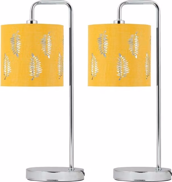 First Choice Lighting Set of 2 Arched Table Lamps with Ochre Fern Cut Out Shades in Silver – 1