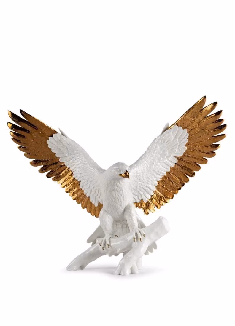Lladró Freedom Eagle Porcelain Sculpture in White and Copper