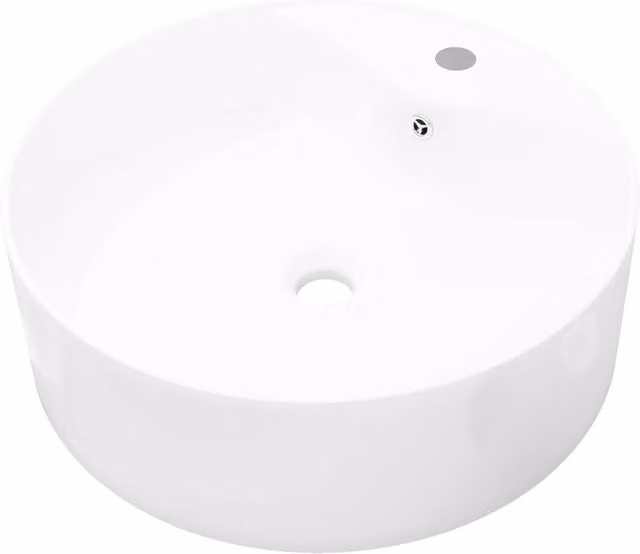 Berkfield Home White Ceramic Round Bathroom Sink Basin with Overflow – 1