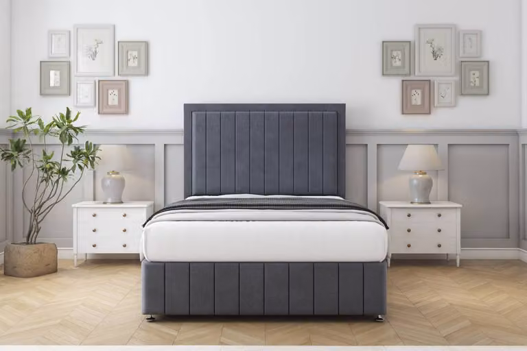 Sloomy Pemberton Plush Divan Base with 2 Drawers, 54 inch Headboard and 12 inch Footboard, Dark Grey, W/D/H: 120 x 200 cm