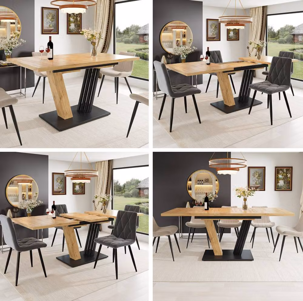 STILVORA Extendable Rectangular Dining Table in Brown with Adjustable Legs – 3