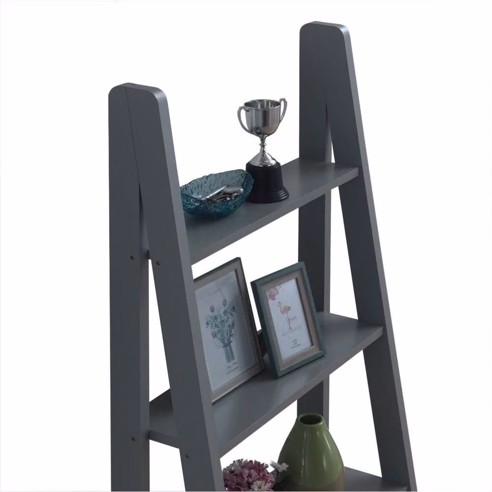 Timber Art Design Riva Retro 5 Tier Ladder Bookcase Display Shelf Unit in Grey, H 175.4 x W 64.0 x D 36.7 cm – 4