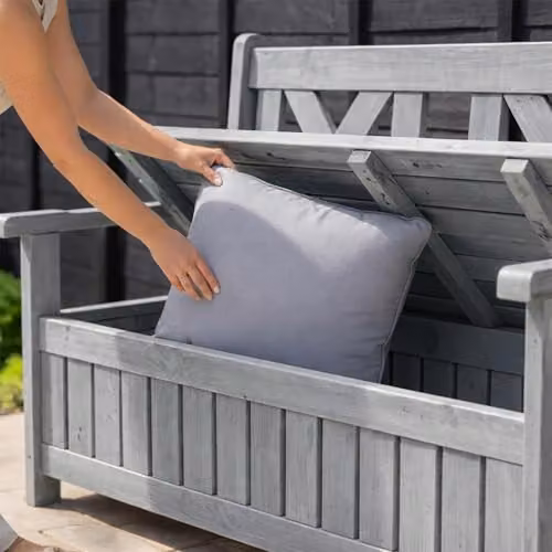 AIRWAVE Darcy Outdoor Storage Bench 110L, Weather Resistant Treated Fir Wood Garden Storage Box in Brown or Grey – 3