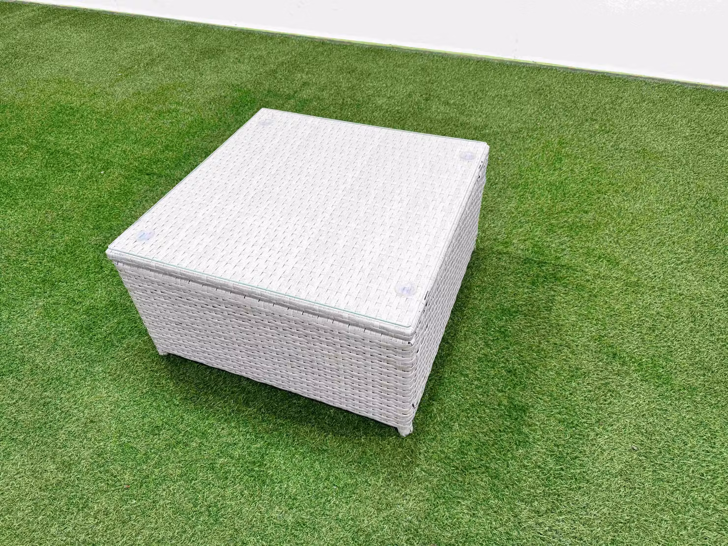 Fimous 11 Seater PE Rattan Outdoor Garden Furniture Set in Light Grey with 3 Seater Sofa, Square Coffee Table and Ottomans – 2