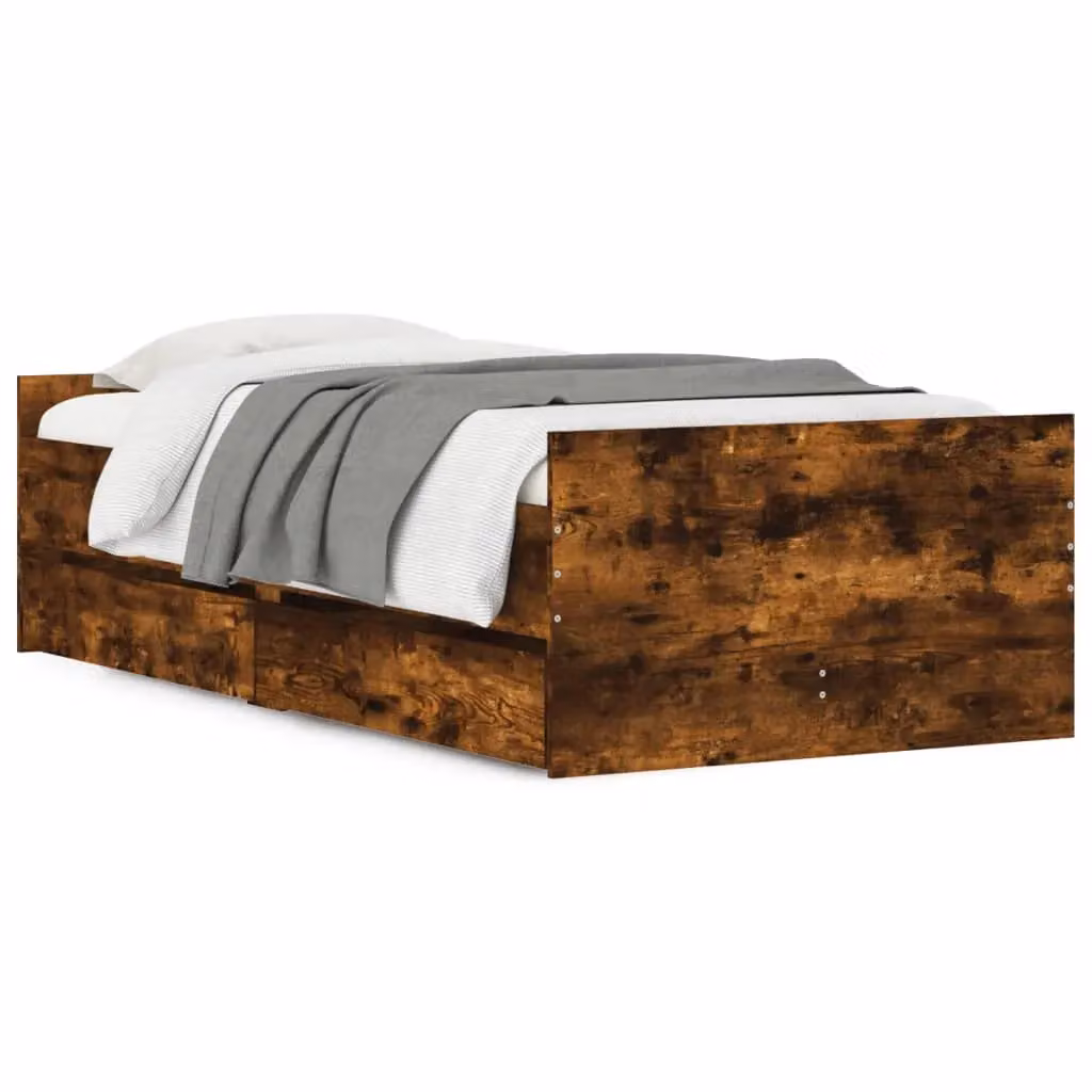 Berkfield Home Modern Bed Frame with Drawers in Smoked Oak Brown, W/D/H: 90 x 200 cm – 2