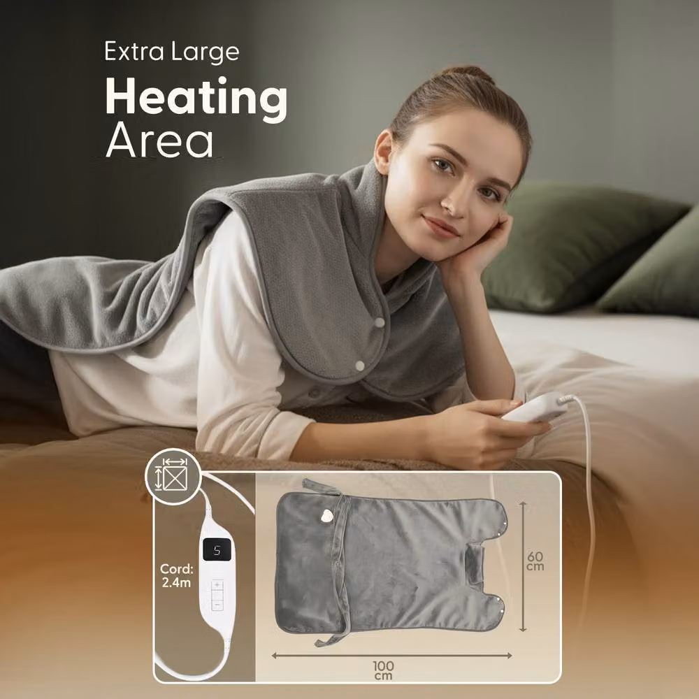Keplin Electric Heating Pad in Grey with 9 Heat Settings, Automatic Shut-Off and Washable Flannel Cover, W/D/H: 100 x 60 x 60 cm – 2