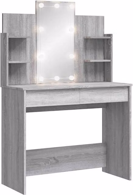 Berkfield Home Dressing Table with Hollywood LED Lights in Grey Sonoma, W/D/H: 96 x 40 x 142 cm – 1