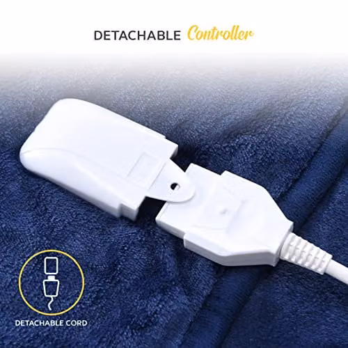 MONHOUSE Navy Blue Double Fleece Heated Electric Throw with 9 Heat Settings and 9H Timer, W/D/H: 150 x 180 cm – 9
