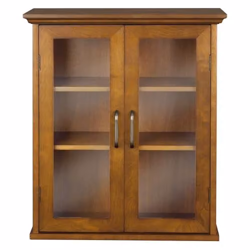 Teamson Home Avery Two-Door Wall Mounted Bathroom Cabinet in Oiled Oak with Glass Doors, W/D/H: 60.96 x 21.59 x 52.06 cm – 1