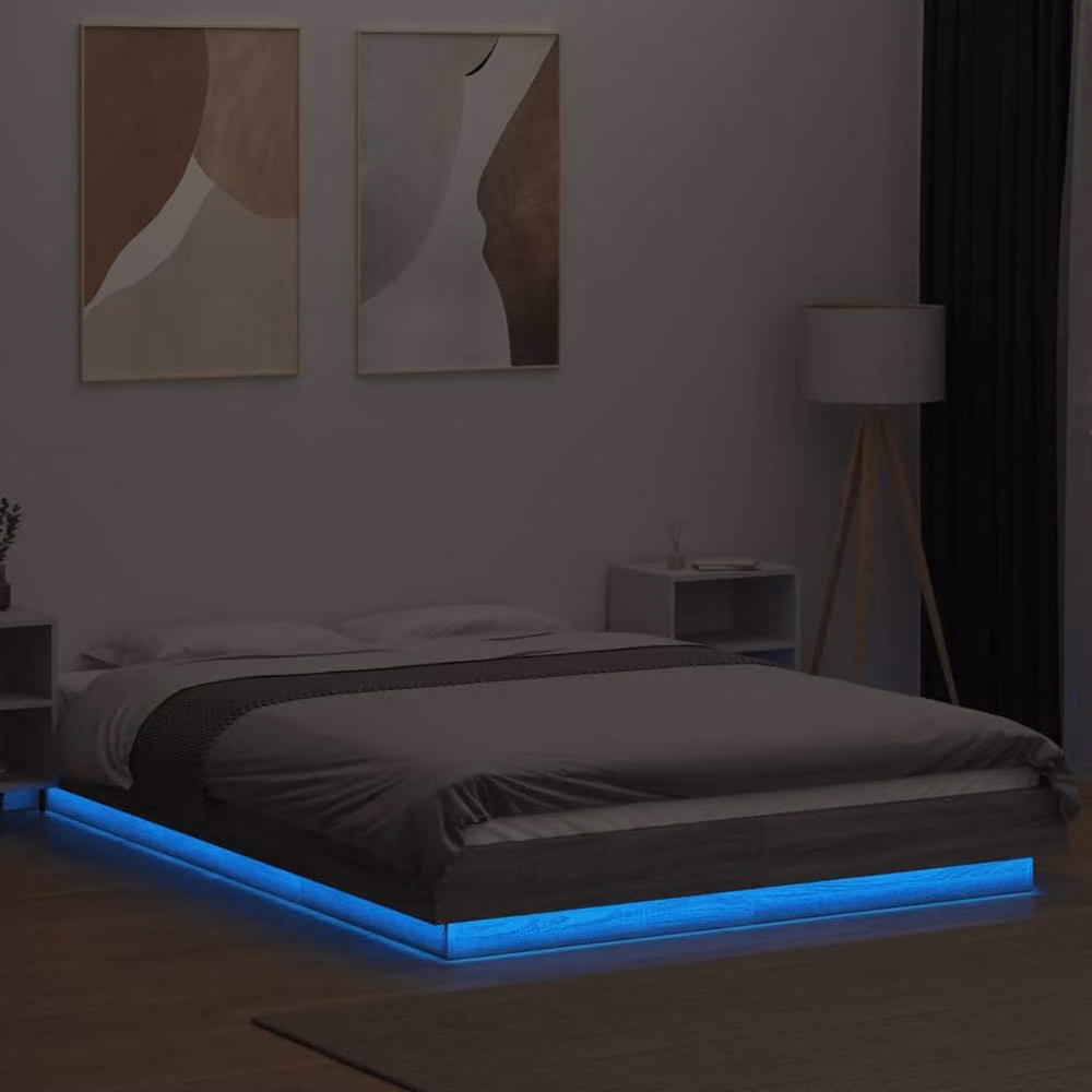 Berkfield Home Durable Grey Sonoma Bed Frame with Under-Bed LED Lighting, W/D/H: 140 x 200 cm – 3