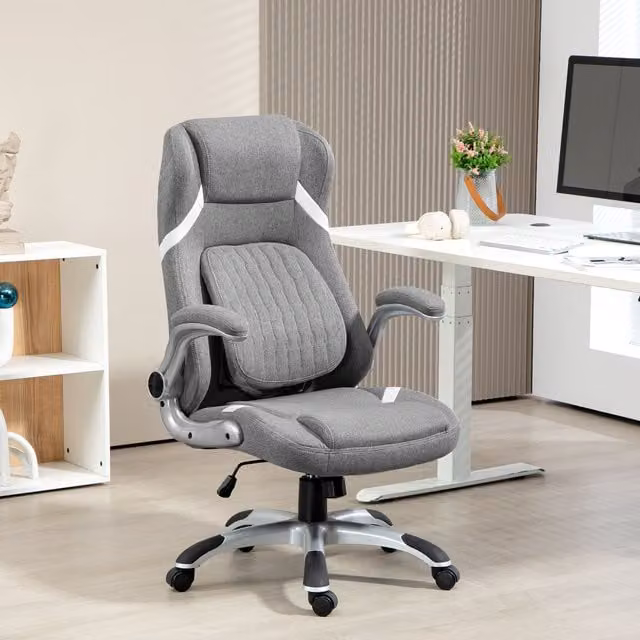 VINSETTO Grey Fabric Task Chair with Adjustable Height, Tilt Function, Armrests and Swivel Base – 1