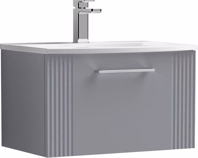 Balterley Wall Hung 1 Drawer Vanity Unit with Curved Basin, Satin Grey, W: 60 cm