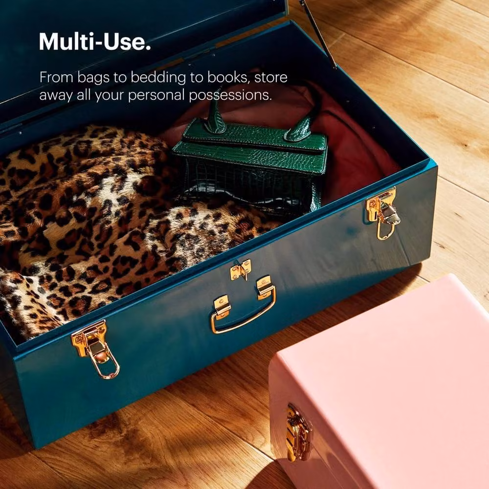 Havendro Set of 2 Glossy Metal Industrial Storage Trunks in Pink and Petrol Blue – 2