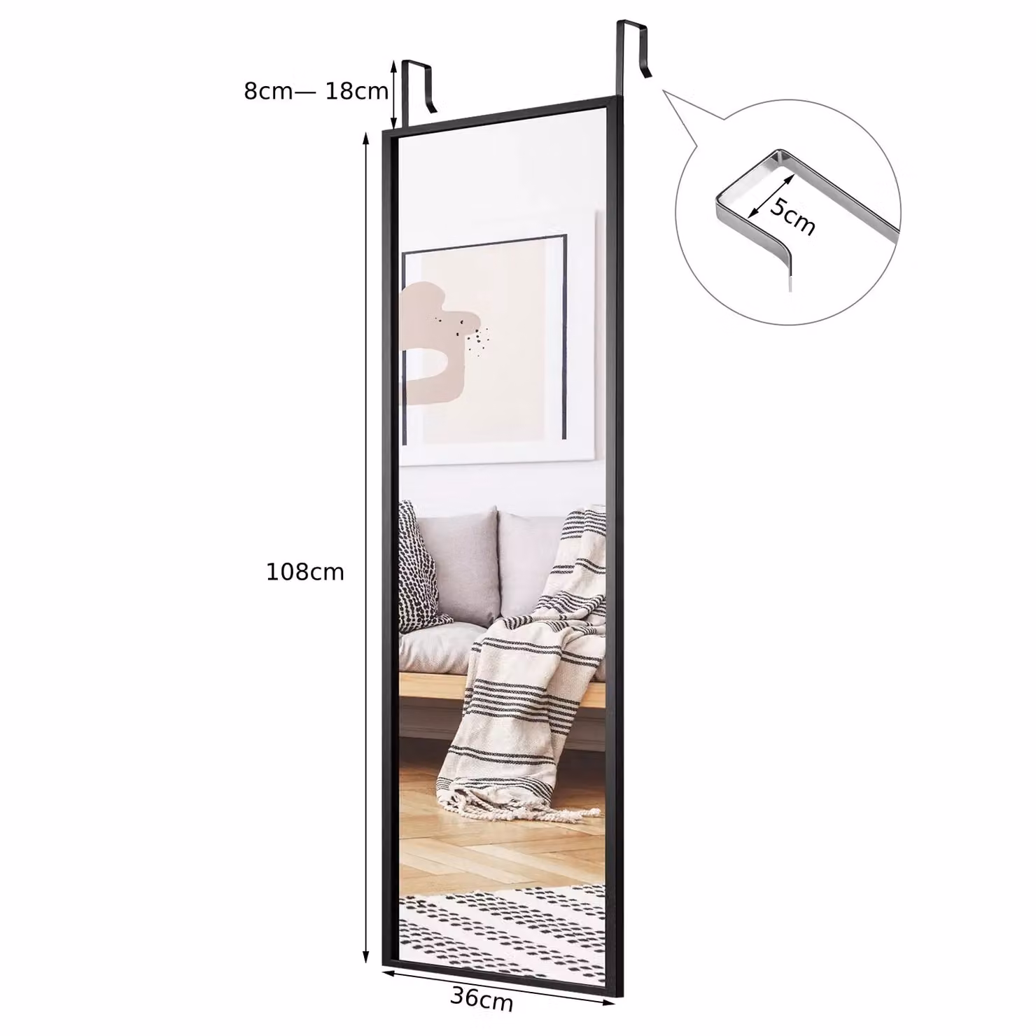 Costway 2-in-1 Full Length Dressing Mirror, Wall Mounted or Over the Door, Black – 2