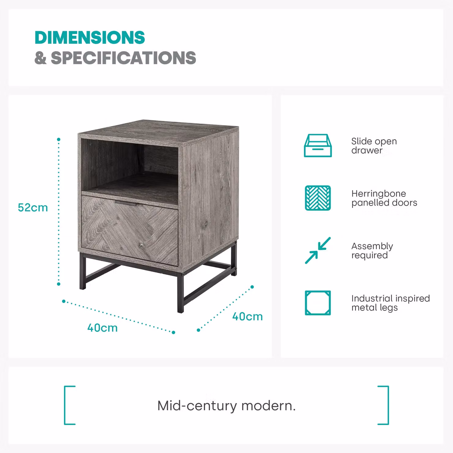 LIVIVO Grey Side Table with Drawer and Shelf – 6