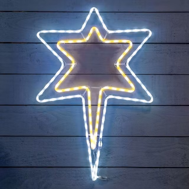 Christow Christmas Star Flashing LED Wall Decoration Rope Silhouette in White and Multicolour, H: 82 cm