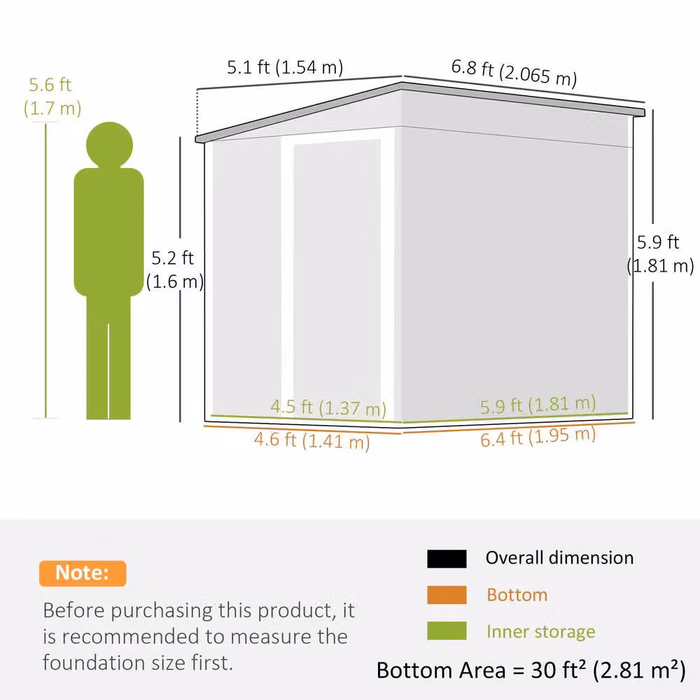 Rolipo White Galvanised Steel Pent Garden Shed with Sliding Door, W/D/H: 213.36 x 152.4 x 181.0 cm – 4