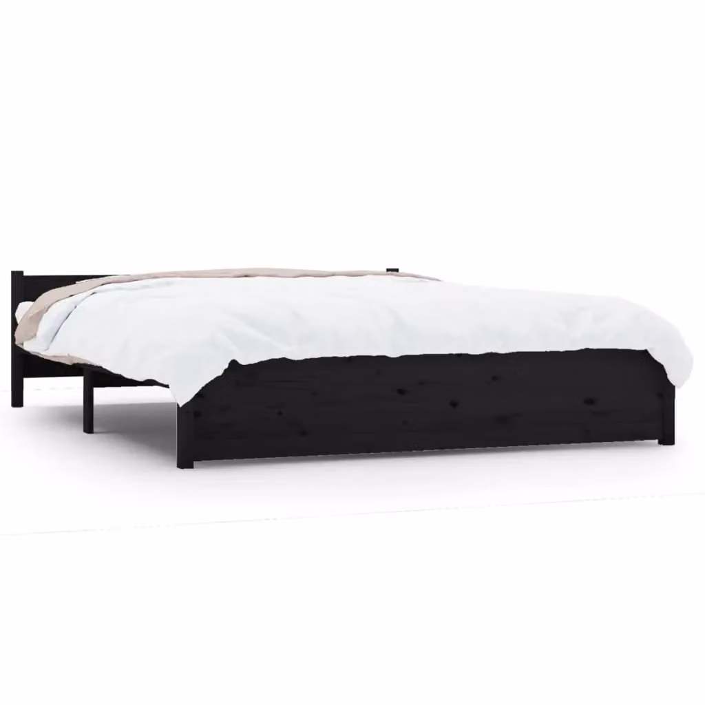 Berkfield Home Modern Black Solid Pine Wood Bed Frame W: 140 cm, L: 190 cm – 2