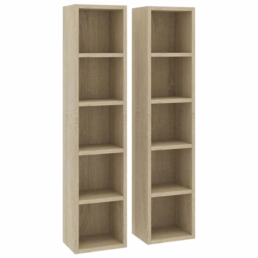 Berkfield Home Set of 2 Sonoma Oak CD Cabinets in Brown, W/D/H: 21 x 16 x 93.5 cm – 2